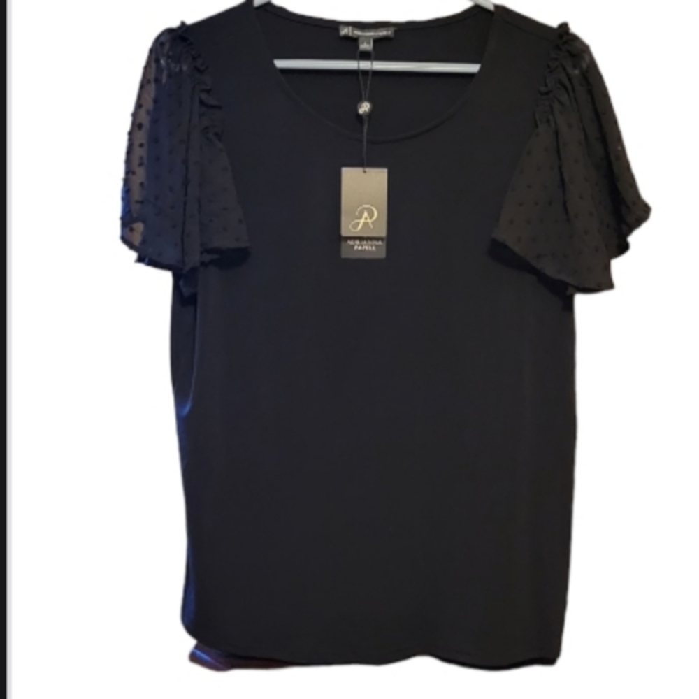 Adrianna Papell Black Swiss Dot Blouse